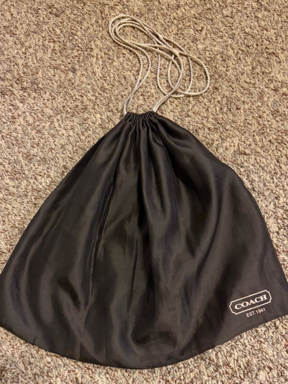 Coach Brown Satin Drawstring Dust Bag with Silver Cord